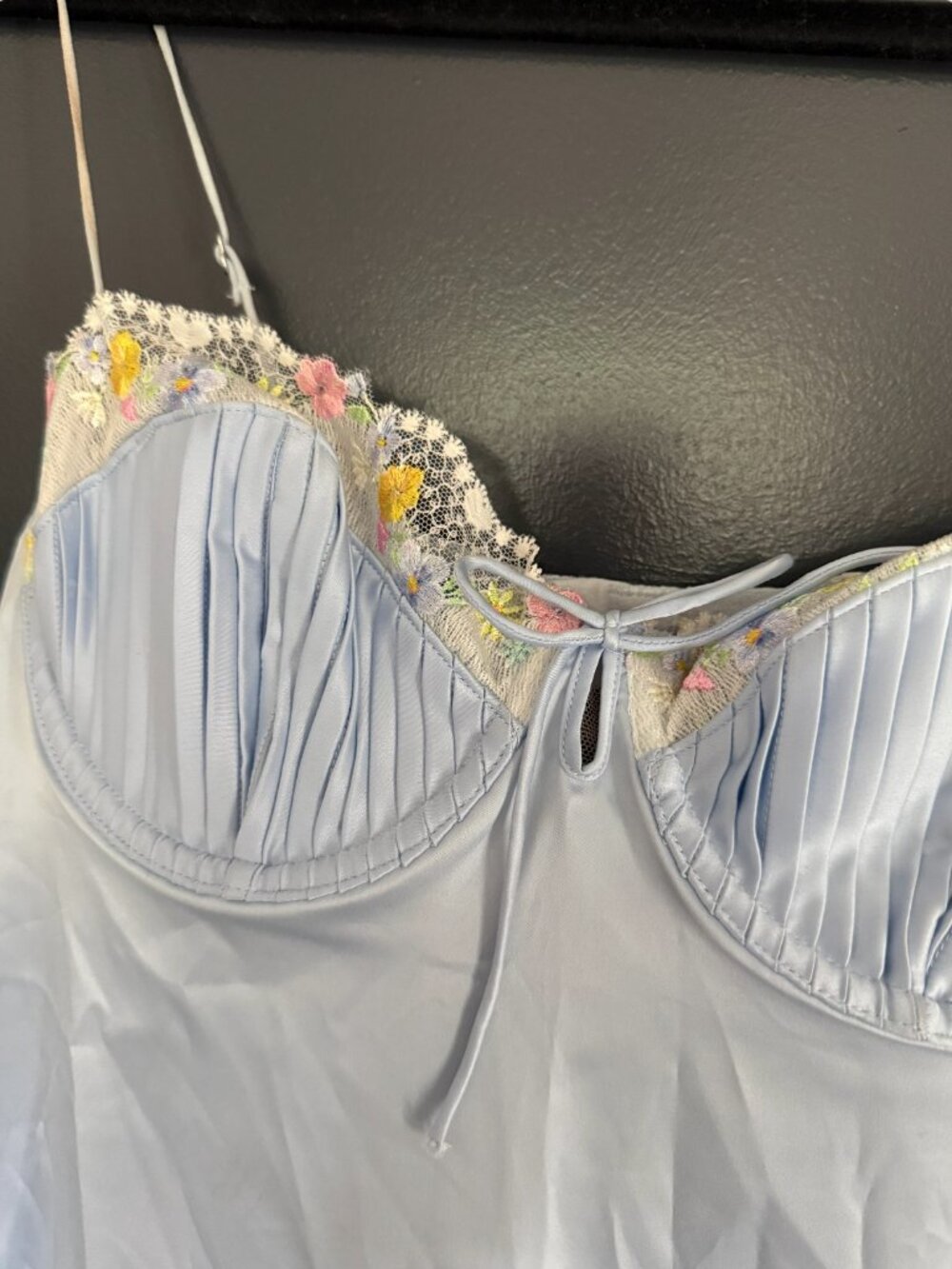 For Love and Lemons Blue Slip Dress Floral Detail - Picture 4 of 6
